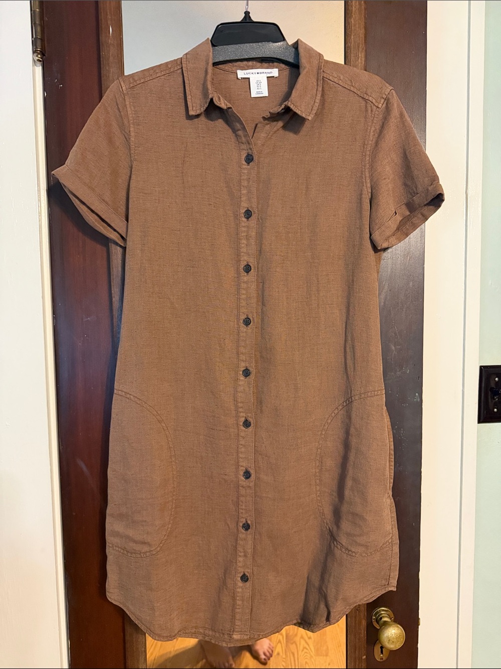 Lucky Brand Brown Button-Front Short Sleeve Shirt Dress